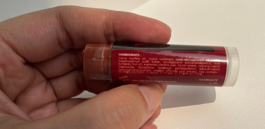 full ingredient list shown on Hekatar, Indonesia Local Brand tinted lip balm
