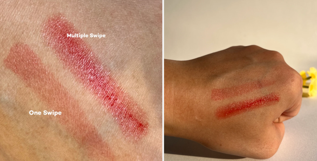 Fresh Sugar Icon Lip Treatment hand swatch showing single and multiple swipes
