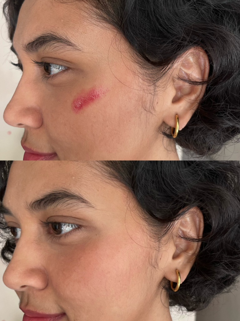 Son & Park Arti Spread Color Balm shade 04 Hearty cheek swatch before and after blending